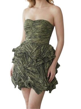 MIGNON Women's Mini Strapless Green Taffeta Fairy Party Formal Dress Size 8